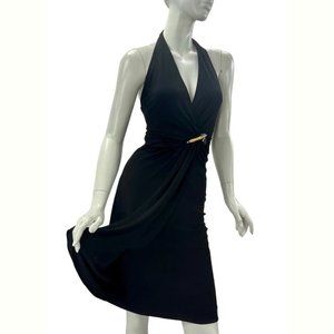 NWT 2006 Vintage Gucci Wrap Effect Black Dress Open Back and Bamboo Pin 38 US 2